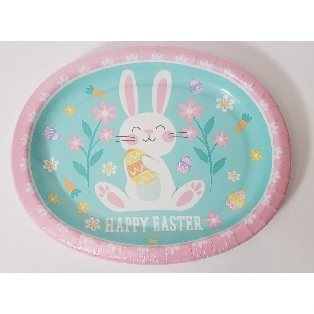 (1) Easter‎ Bunny Love 8ct Oval Platter Paper Plate Set Eggs Spring Party NEW